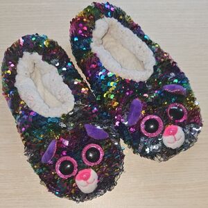 Ty Sparkly Fuzzy CAT Slippers- Dotty